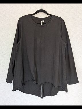 Kleen Faded Black Heavyweight Cotton Tunic Top Raw Hem High-Low Size L